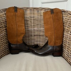 Frye suede and leather cowboy boots